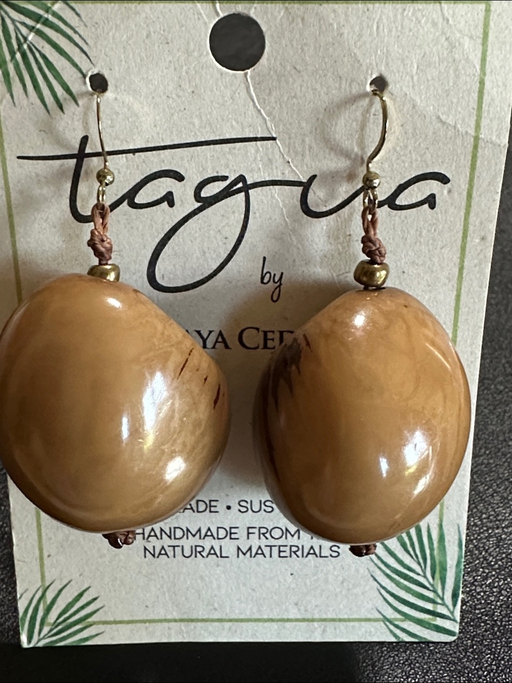 Soraya Cedeño Tagua Gold Tone Wire Statement Drop Earrings NEW